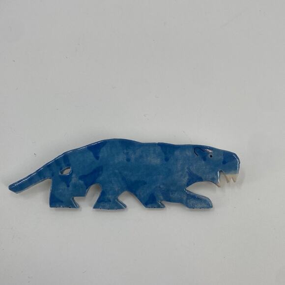 Vintage Jewelry - Vintage Blue Ceramic sabertooth tiger brooch